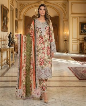 Premium Embroidered Printed Suit - Vintage Rose Royale